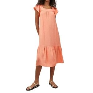 Rails skylar short sleeve square neck peach coral ruffle midi dress